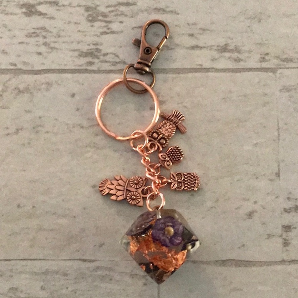 Handmade owl and your keychain copper color